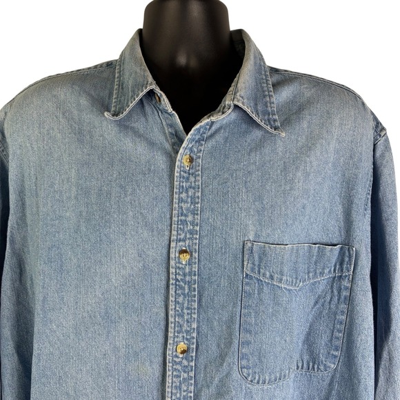 Cherokee Men's Denim Shirt Blue Size XL Collared Long Sleeve Cotton Thrashed VTG - Picture 4 of 16